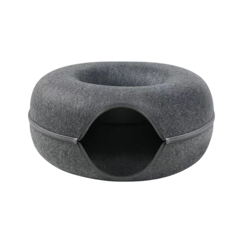 Felt Donut Cat Nest with Tunnel — Wool-Felt, 50x20cm & 60x28cm, 5 Colours