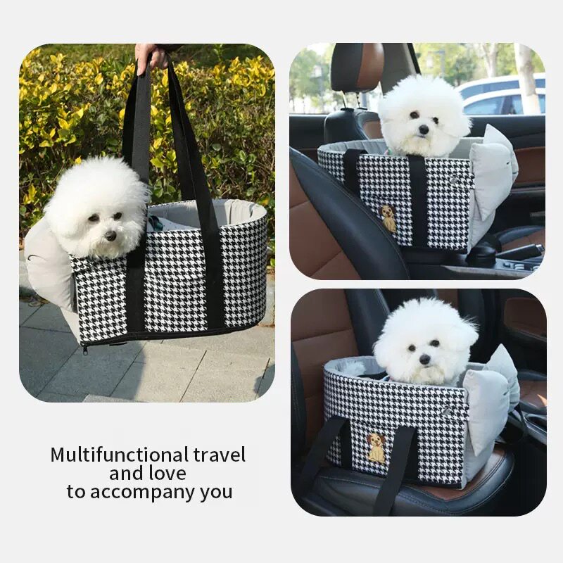 Pet Car Seat Carrier — Plush Bow Design, Dog & Cat, Multiple Colours