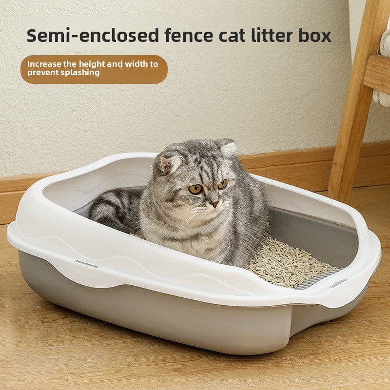 Semi-Enclosed Cat Litter Box with Scoop — 42x29cm & 50x40cm, 3 Colour Options