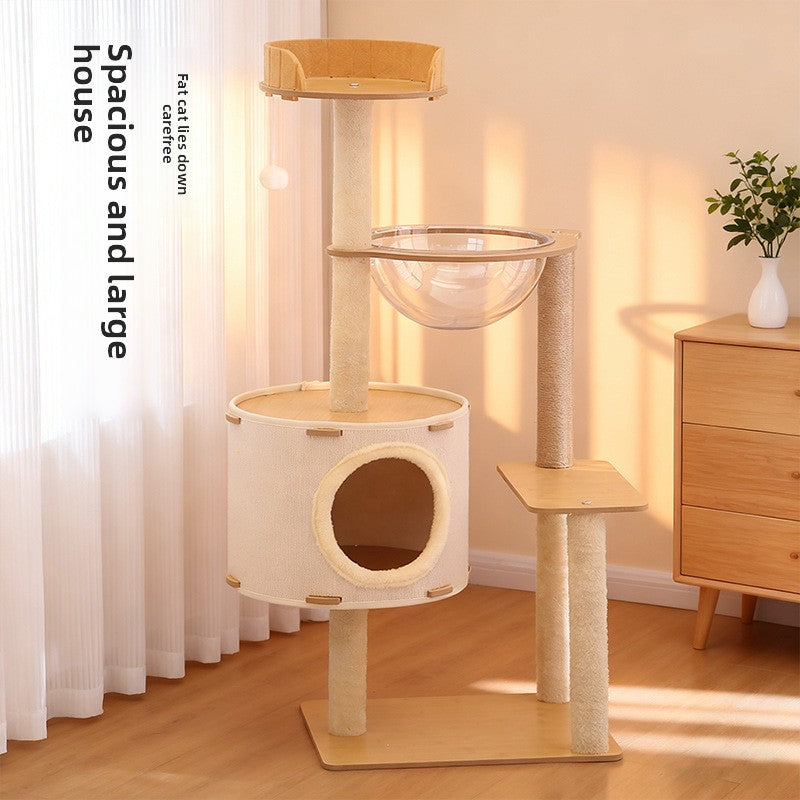 Cat Tree with Sisal Scratching Post — Floor-to-Ceiling Adjustable, Round Base