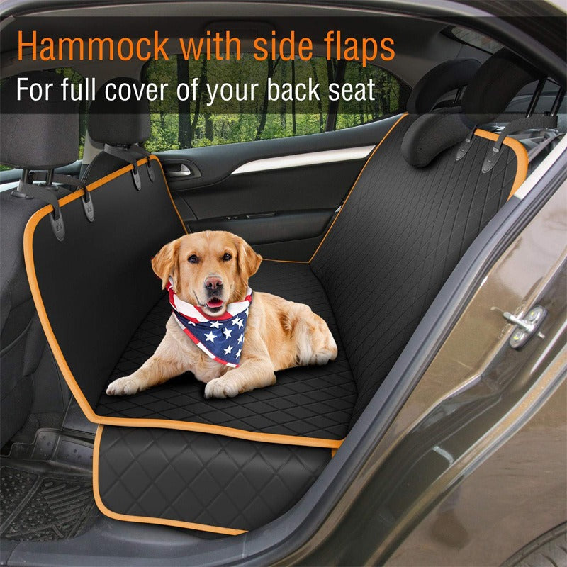 Hammock Car Seat Cover for Dogs & Cats — Waterproof, 137x147cm, Black & Orange