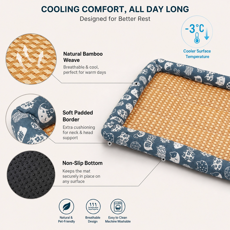 Pet Cooling Mat — Self-Cooling Gel Pad, S–XXL, Dogs & Cats, Multiple Patterns