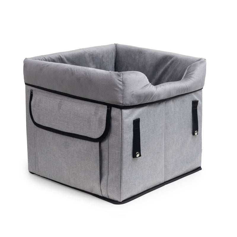 Dog Car Seat Kennel with Pad — Foldable, 39x37x34cm, Black & Gray