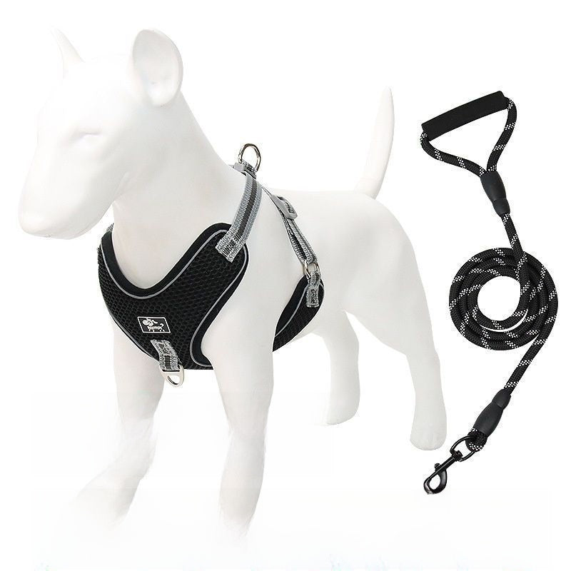 Reflective Dog Harness with Leash — Adjustable, XL–3XL, 150cm Lead