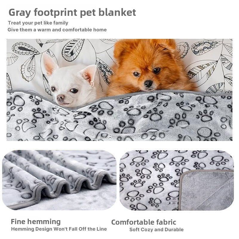 Plush Pet Blanket — Anti-Slip Machine-Washable, XS–M, Paw Print Design