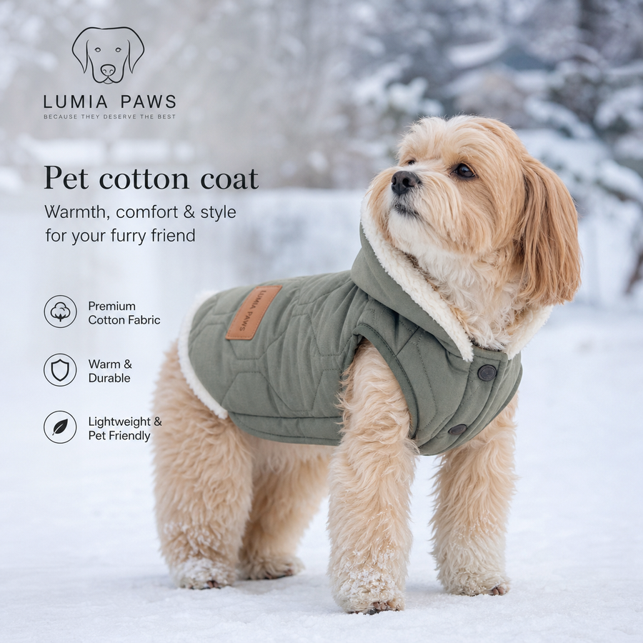 Pet Cotton Coat for Small Dogs & Cats — Windproof Jacket, S–L, 3 Colours