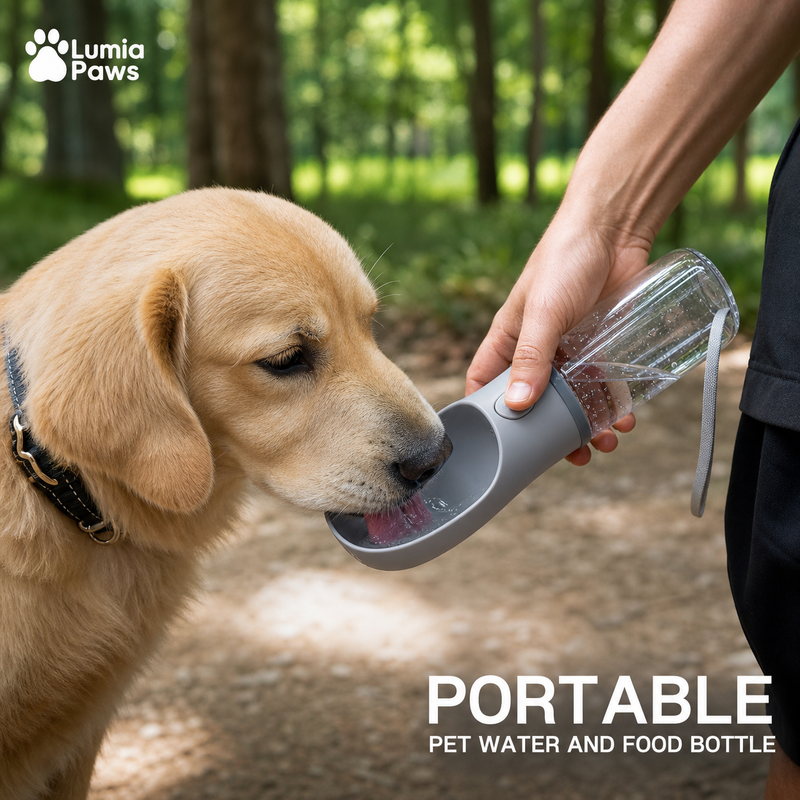 Portable Pet Water & Food Travel Bottle — 300ml Heat-Resistant, 3 Colours