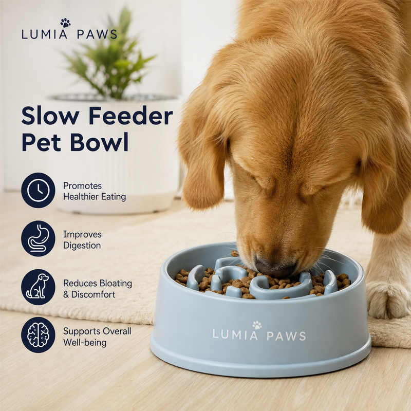 Slow Feeder Dog & Cat Bowl — Anti-Bloat Non-Slip, Navy / Green / Yellow