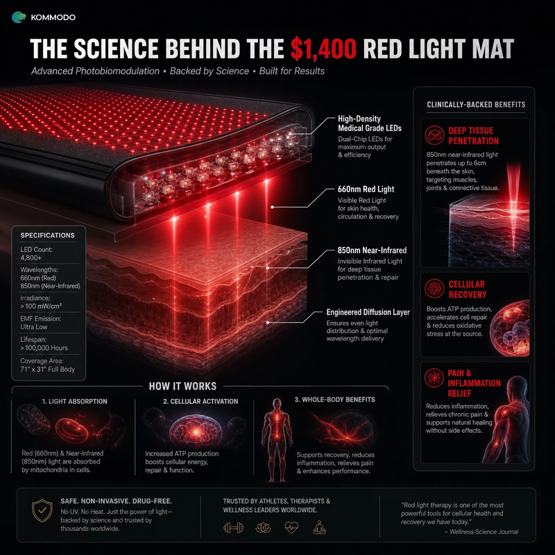 Red Light Therapy Mat — 5 Levels, 9 Timers & Heat for Full-Body Pain Relief