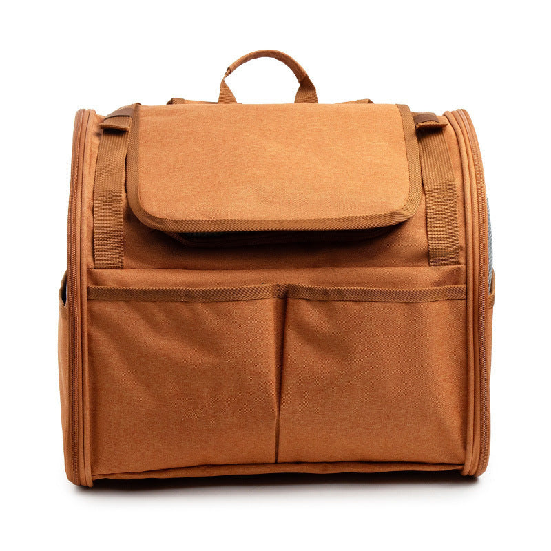 Expandable Cat Carrier Backpack — Mesh Side Window, Foldable, Brown & Gray