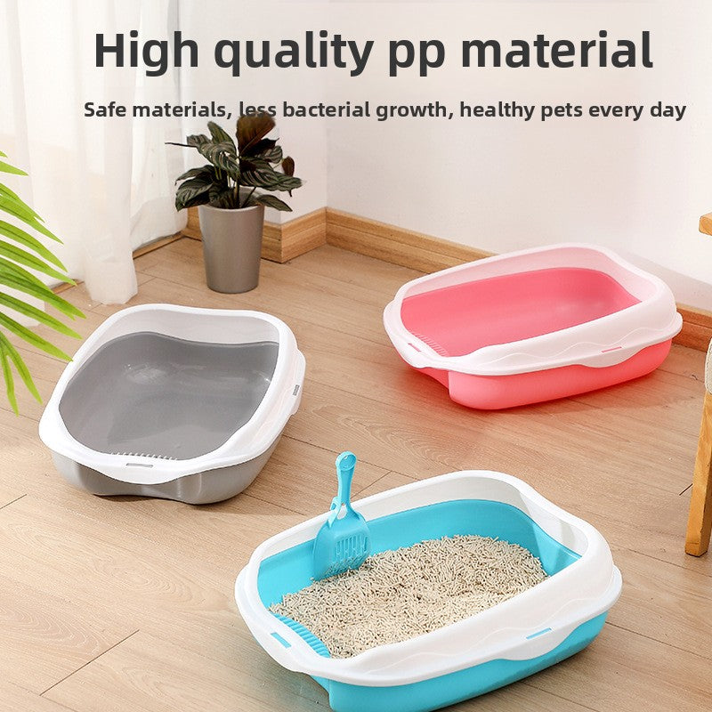 Semi-Enclosed Cat Litter Box with Scoop — 42x29cm & 50x40cm, 3 Colour Options