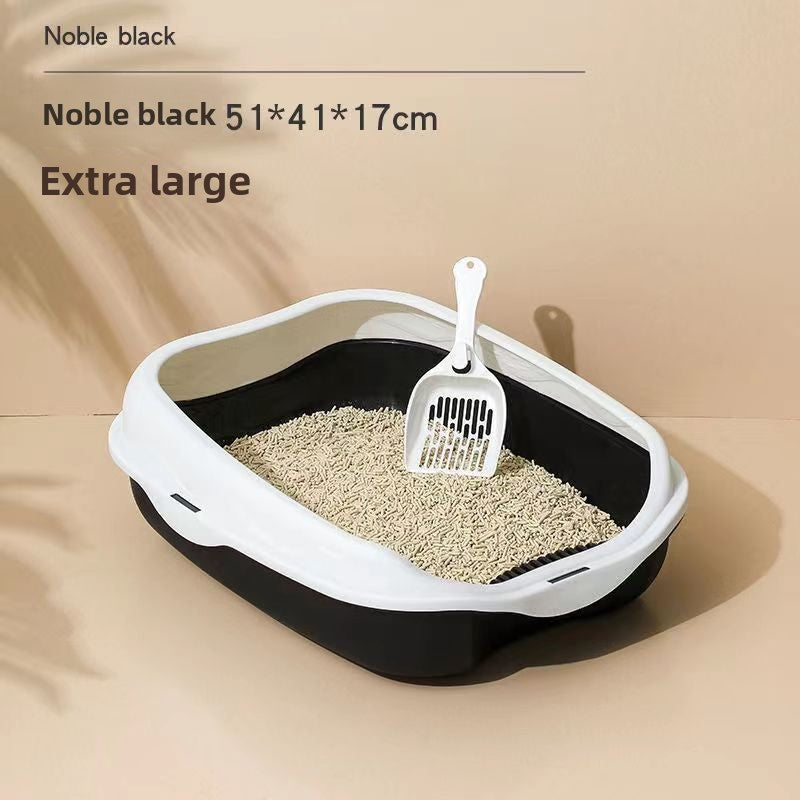 Semi-Enclosed Cat Litter Box with Scoop — 42x29cm & 50x40cm, 3 Colour Options