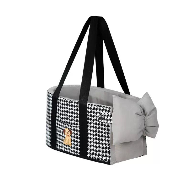 Pet Car Seat Carrier — Plush Bow Design, Dog & Cat, Multiple Colours