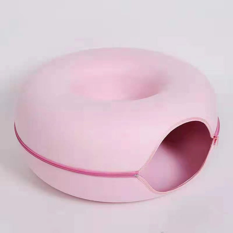 felt donut cat nest with tunnel - design and finish detail