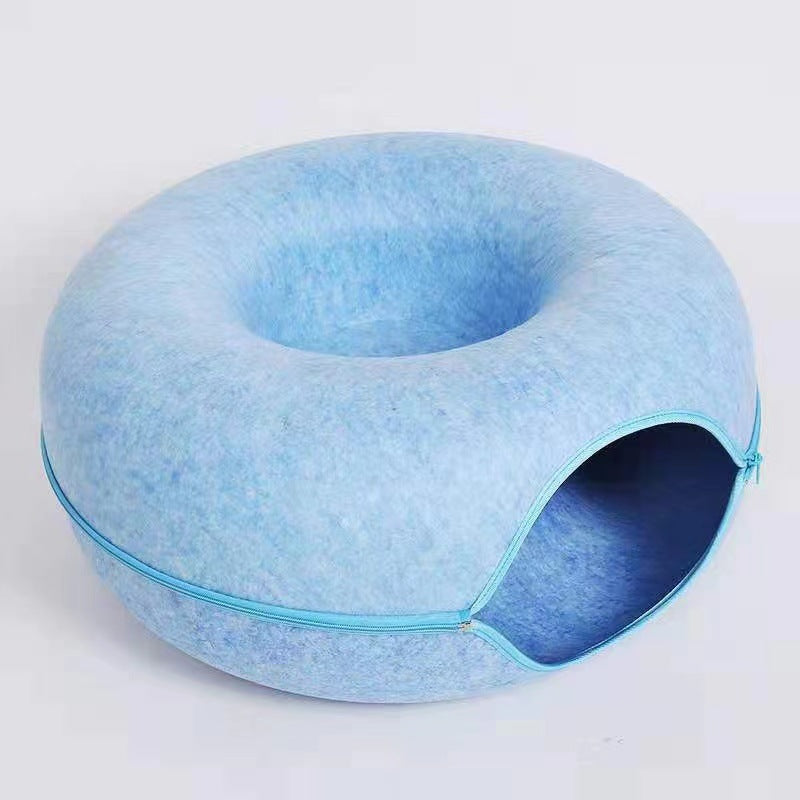 Felt Donut Cat Nest with Tunnel — Wool-Felt, 50x20cm & 60x28cm, 5 Colours