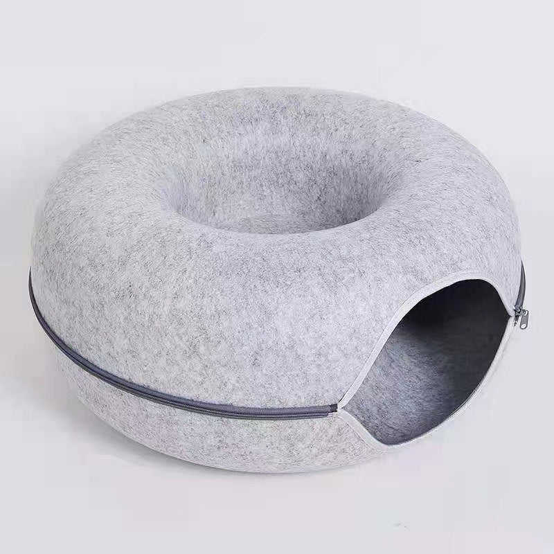 Felt Donut Cat Nest with Tunnel — Wool-Felt, 50x20cm & 60x28cm, 5 Colours