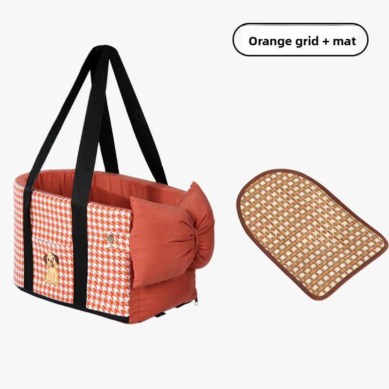 Pet Car Seat Carrier — Plush Bow Design, Dog & Cat, Multiple Colours