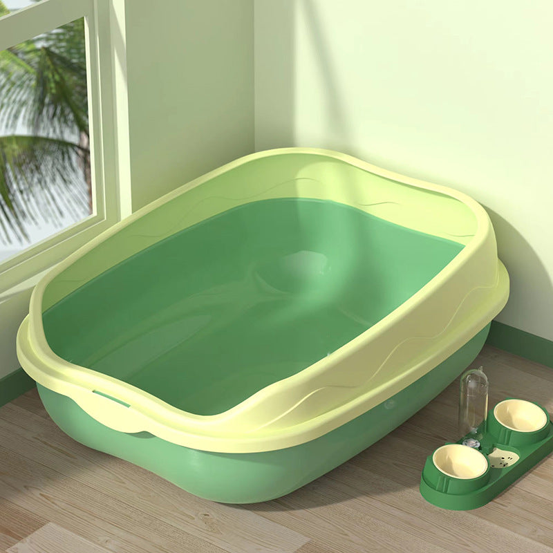 Semi-Enclosed Cat Litter Box with Scoop — 42x29cm & 50x40cm, 3 Colour Options