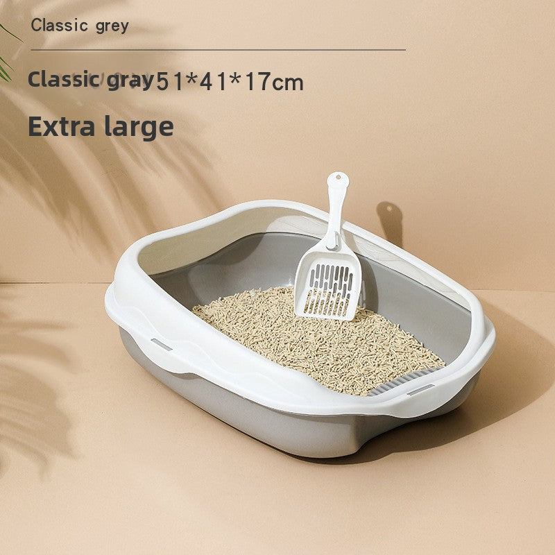Semi-Enclosed Cat Litter Box with Scoop — 42x29cm & 50x40cm, 3 Colour Options