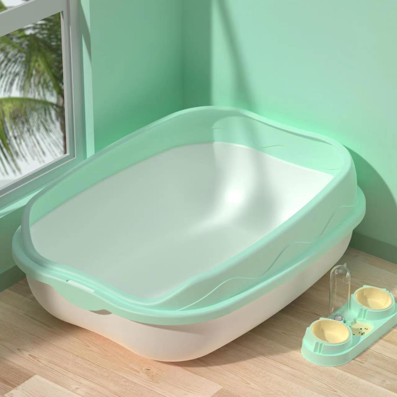 Semi-Enclosed Cat Litter Box with Scoop — 42x29cm & 50x40cm, 3 Colour Options