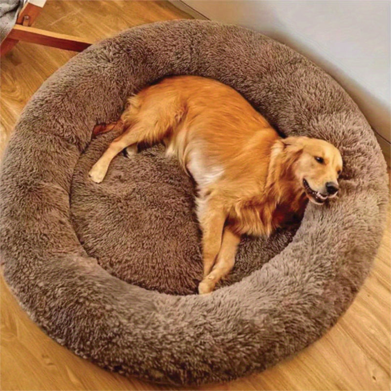 Calming Anti-Anxiety Dog Bed — Round Plush Donut, 70cm & 100cm, 2 Colours