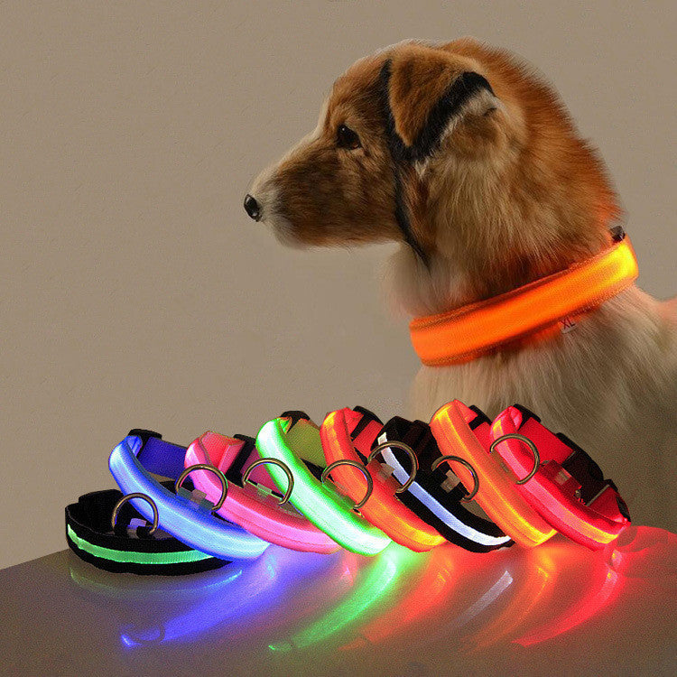 LED Dog Collar USB Rechargeable — Adjustable Safety Collar, XS–XL Sizes