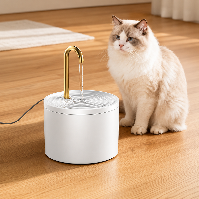 Ceramic Pet Water Fountain Dispenser — Auto-Circulating Filter, White & Black
