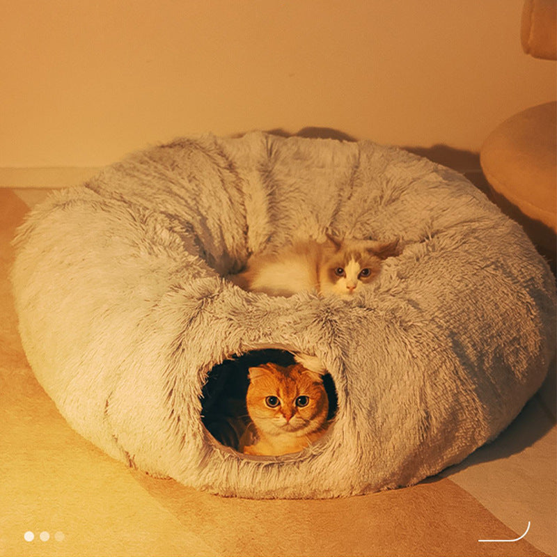 foldable plush cat tunnel bed - size and variant options shown