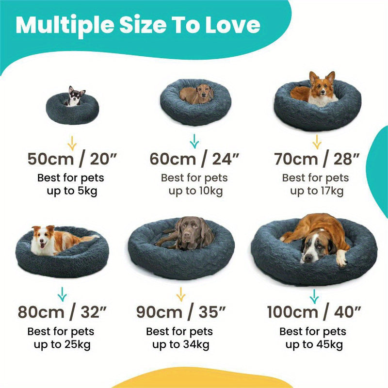 Calming Anti-Anxiety Dog Bed — Round Plush Donut, 70cm & 100cm, 2 Colours