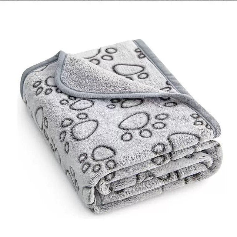 Plush Pet Blanket — Anti-Slip Machine-Washable, XS–M, Paw Print Design