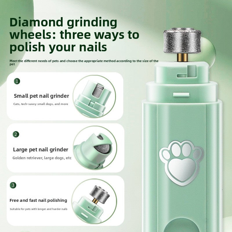 Electric Pet Nail Grinder — Quiet USB Rechargeable Trimmer, Green & White