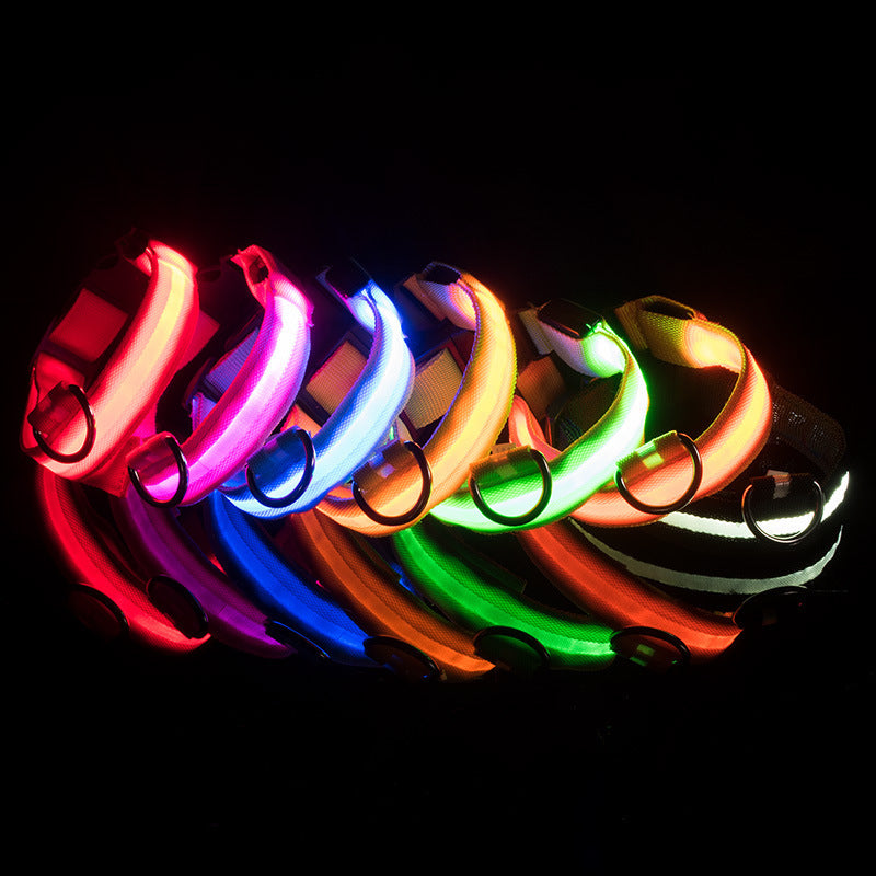 adjustable led dog collar with usb charging - size and variant options shown