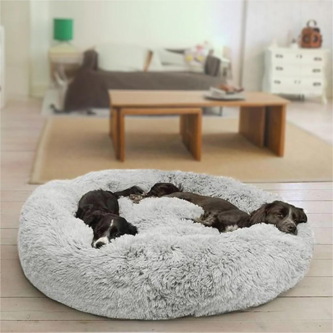 Calming Anti-Anxiety Dog Bed — Round Plush Donut, 70cm & 100cm, 2 Colours