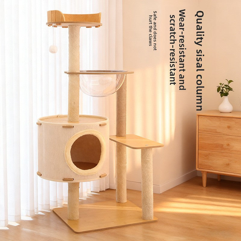 Cat Tree with Sisal Scratching Post — Floor-to-Ceiling Adjustable, Round Base