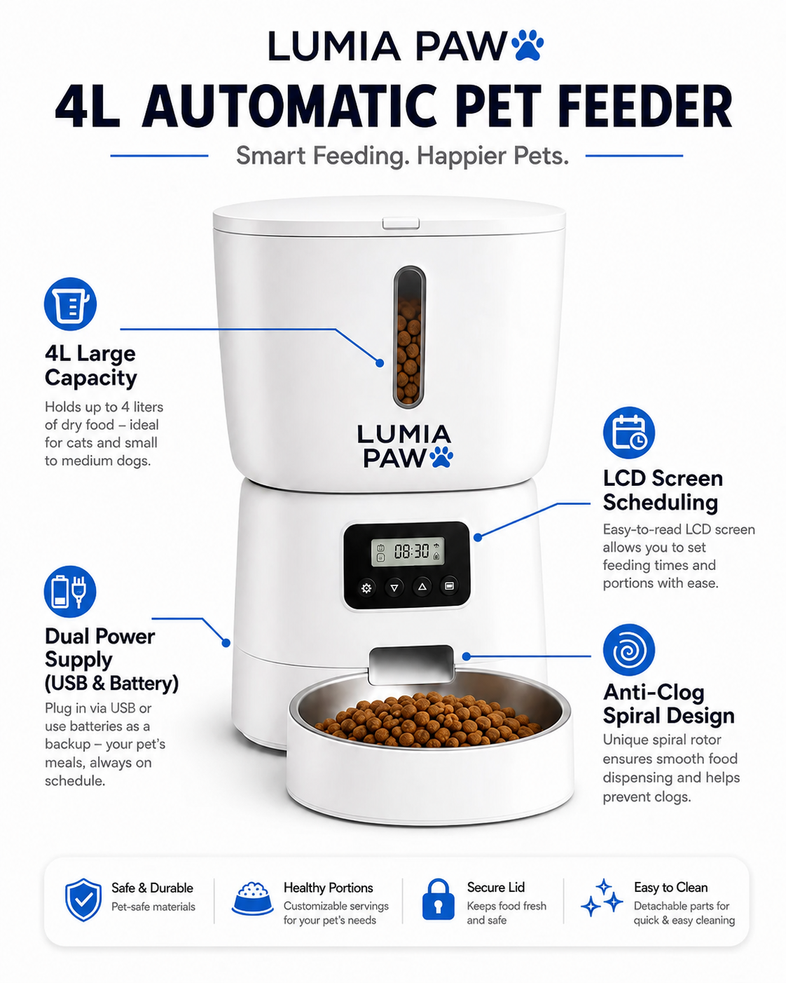 Automatic Pet Feeder — 4L App Control 2.4G WiFi, Button & Smart Versions