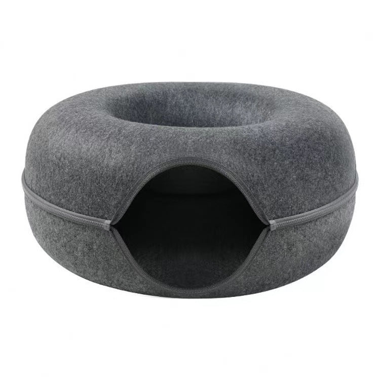 Felt Donut Cat Nest with Tunnel — Wool-Felt, 50x20cm & 60x28cm, 5 Colours