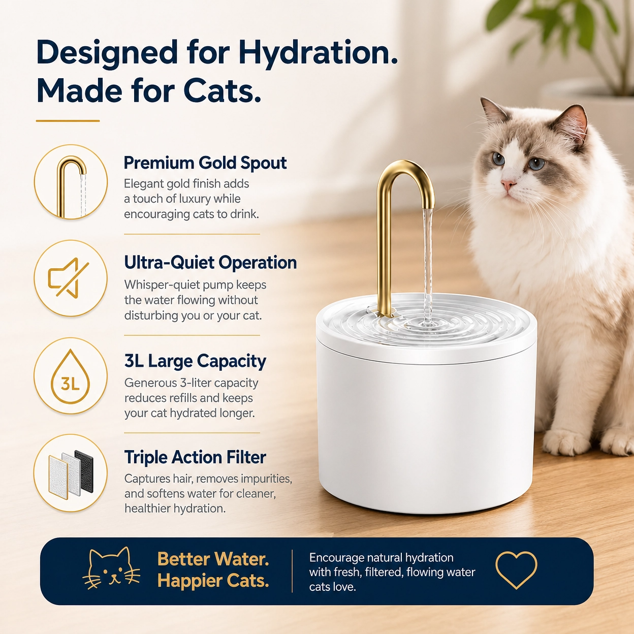 Ceramic Pet Water Fountain Dispenser — Auto-Circulating Filter, White & Black