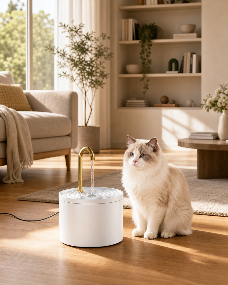 Ceramic Pet Water Fountain Dispenser — Auto-Circulating Filter, White & Black