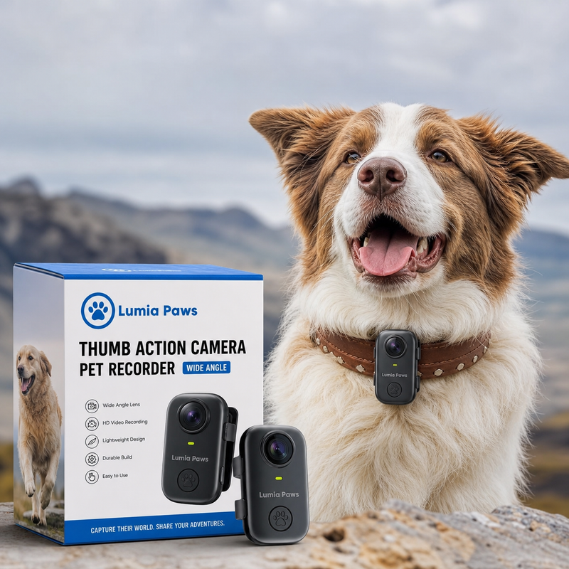 Pet Action Camera Clip-On Recorder — Wide Angle Thumb Cam, Black & White