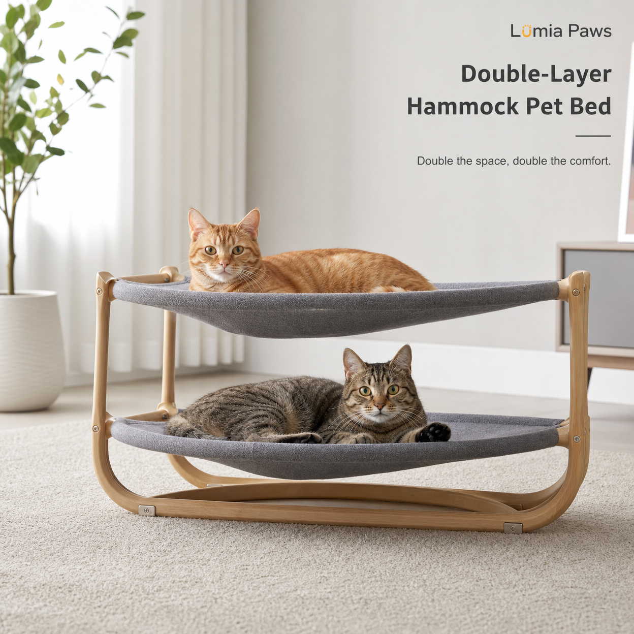 Double-Layer Cat Hammock Bed — 2-Tier Metal Frame, L1 & L2 Sizes, 3 Colours