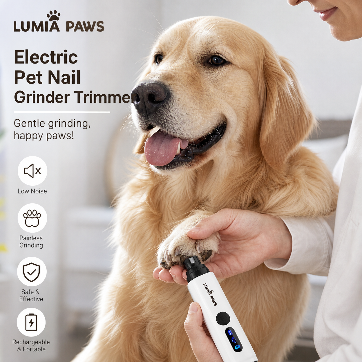 Electric Pet Nail Grinder — Quiet USB Rechargeable Trimmer, Green & White