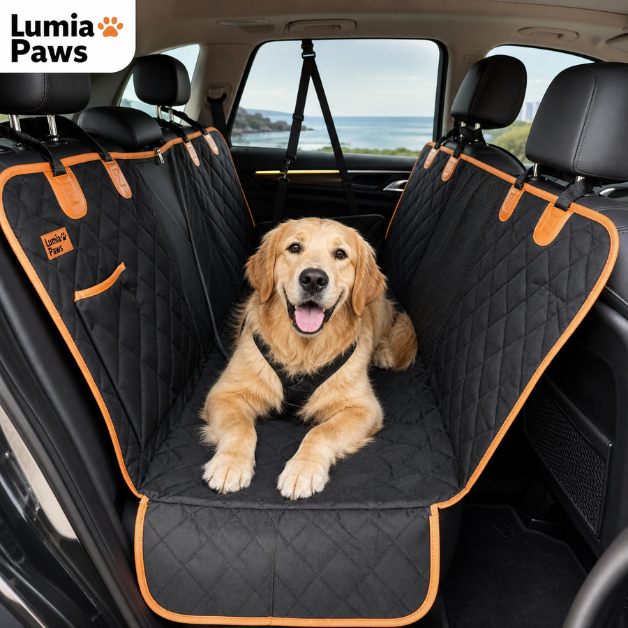 Hammock Car Seat Cover for Dogs & Cats — Waterproof, 137x147cm, Black & Orange