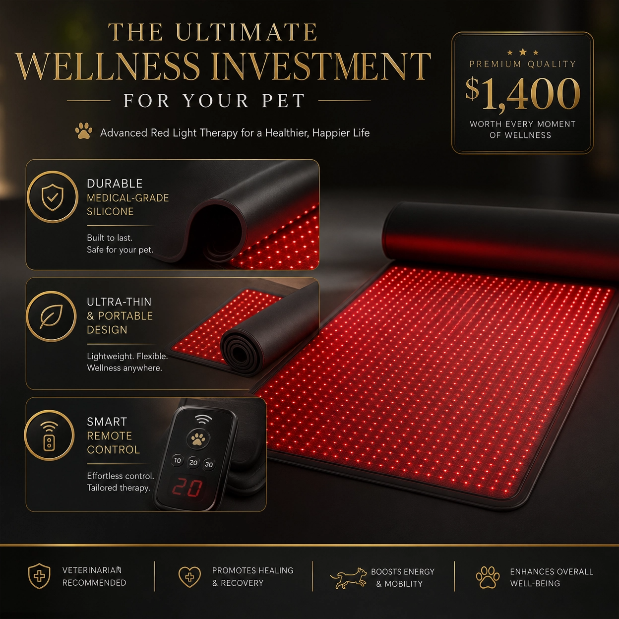 Red Light Therapy Mat — 5 Levels, 9 Timers & Heat for Full-Body Pain Relief